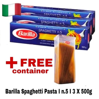 Barilla Spaghetti Pasta N.5 I 3 x 500g Plus FREE Container I Original made in Italy