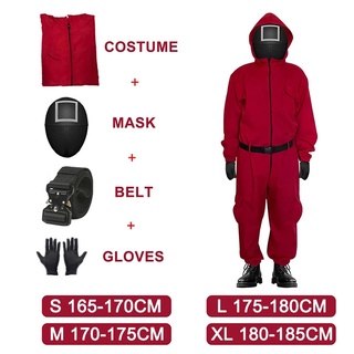 Squid Game Jacket Set Cosplay Clothing Costume Halloween Party Carnival Jumpsuit With Belt Gloves For Adult Kids