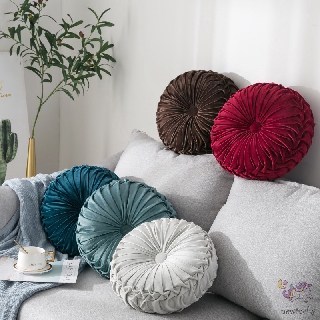 Velvet Pleated Round Pumpkin Design Throw Pillow Couch Cushion Decorative For Home Sofa