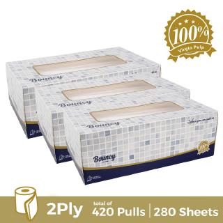 Bouncy Facial Tissue Box 2 Ply 140 Pulls x 3 Boxes - Facial Tissue Paper