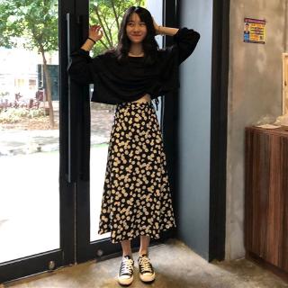 new women Korea loose elastic waist floral skirt