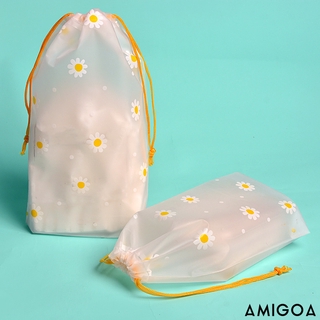 Small Daisy Lace-Up Storage Bag Waterproof Frosted Transparent Travel Cosmetic [Amigo