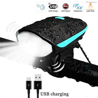 ❍☜◐Bike Light With Horn USB Rechargeable Waterproof Loud Sound Siren 3 Lighting Modes 5 Sounds