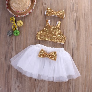 Toddler Baby Girl Sequins Tops+Tutu Skirts Headband 3pcs (3)