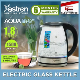 Astron AQUA Electric Glass Kettle with LED Light (1.8L) (1500W) | Fast boiling