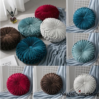 ღtwღSofa Round Cushion, Velvet Solid Color Soft Stuffed Pleated Pillow for Couch, Sofa, Bed, Living Room, Car, Home, Office