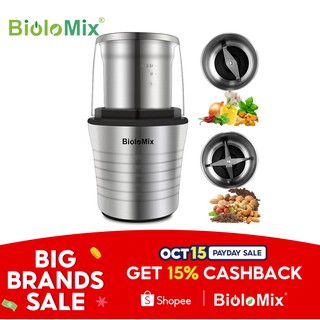 BioloMix 2-In-1 Wet and Dry Double Cups Electric Coffee Bean Grinder 300w
