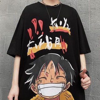 Luffy T-shirt Black Top Pure Color T-shirt Anime Short Sleeve Oversized Loose Shirt (5)