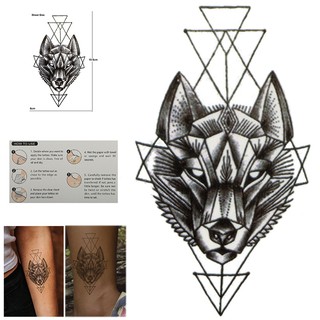 Temporary Tattoo Black Geometric Wolf Fake Body Art Sticker Waterproof (1)
