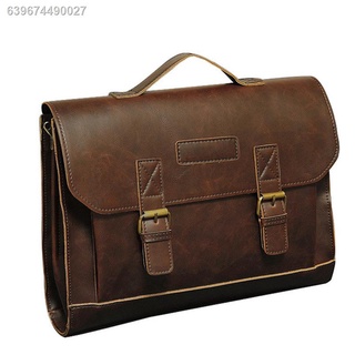 Handbag♞✻❧Crazy Horse PU Leather Men Briefcase Famous Brand Men's Messenger Bag Male Laptop Bag Busi