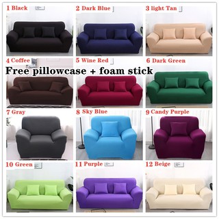 【Free Pillowcase】COD 1/2/3/4 Seater Solid Color Sofa Cover Stretch Seat L Shape Couch Cove Slipcover C12