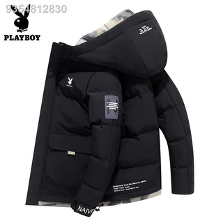 ✳✉△Playboy winter padded jacket men s jacket new men s hooded padded jacket Korean version of the tr