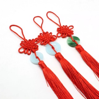 White / Jadeite Green Coin Red Tassel with Lucky Knot Hanging Car Door Window Decor (1)