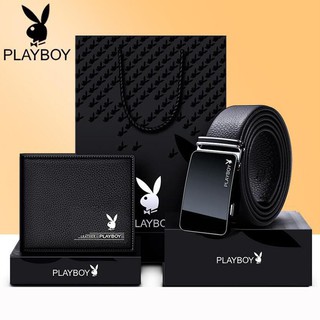 YM-Playboy Cowhide Leather Material Belt Wallet Gift Box Set Men's Wallet Leather Belt, High-End Men