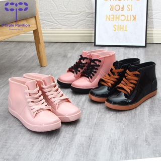 ✿Ready Stock✿Korea jelly low-cut detachable cotton liner to keep warm women's rain boots flat bottom straps non-slip and waterproof fashion student shoes (1)