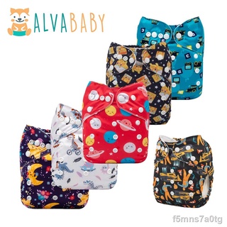 Spot goods ♈✧▲ALVA Baby Cloth Diapers Printed Reusable Waterproof Washable Pocket Diaper One Size Ad