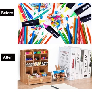 Wooden Desk Organizer Multi-Functional DIY Pen Holder Box Office Supplies Desk Organizer (2)