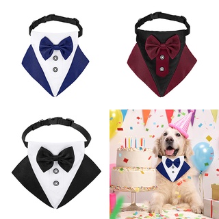Formal Dog Tuxedo Bandana with Bowtie and Necktie Adjustable Neckerchief for Wedding and Birthday Party