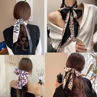 Korean Fashion Silk Tie-dye Long Ribbon Ins Girls Hair Tie Printing Bow Ribbon Scrunchie Hairbands