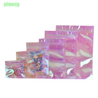 YW 100Pcs Iridescent Zip lock Bags Cosmetic Plastic Laser Holographic Zipper B Wq