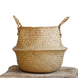 Woven Seagrass Basket, Woven Seagrass Tote Belly Basket for Storage, Laundry, Pi