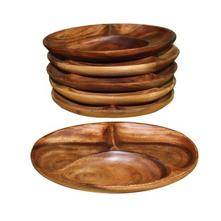 2 PCS Oval Wooden Tray / Plate with 3 Compartment 1x8x12 inches