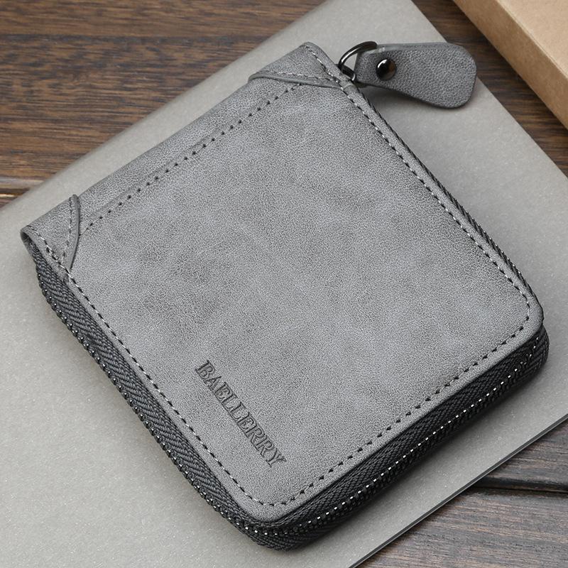 Baellerry Men Zipper Card Holder Small Male Synthetic Leather Man Purse Coin Wallets
