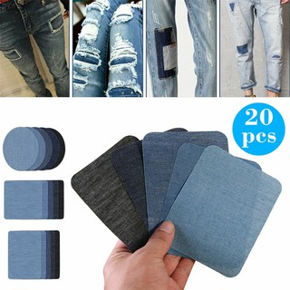 [Ready Stock]▥□20PCS Fashion DIY Iron on Denim Fabric Patches Clothing Jeans Repair Kit