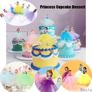 Princess Birthday Cake Topper Cartoon Princess Card with Dress Topper Cupcake Dessert Decor Birthday Party Supplies-Besla