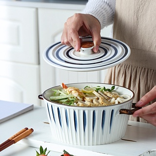 Dailyhome Japanese Ceramic Casserole Pot Binaural Soup Ramen Salad Bowl with Lid (1)