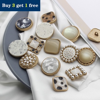 Metal Button Pearl Square Button French Dress Coat Tweed Coat Sweater Decorative Buttos