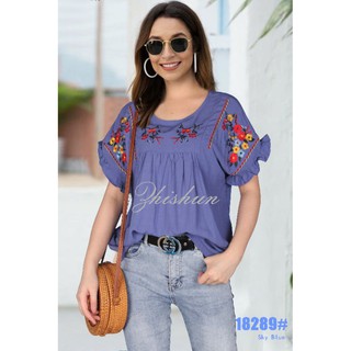 Embroidered Bangkok Blouse Tops Short Sleeves Casual Blouse for Women Cotton