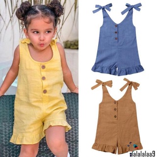 LA-Baby Girls Summer Sleeveless Romper Lace-up Button Down Ruffled Jumpsuit