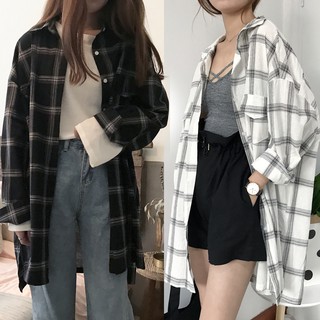 Xiaozhainv▲Women Blouse Fashion clothing loose casual plaid long sleeve shirt
