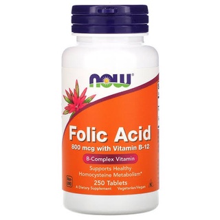 Authentic Now Foods Folic Acid 800mcg with Vitamin B12 250 tablets