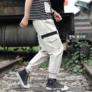 Korean cargo pants men casual trousers cotton sports wide pants for men loose Harajuku style handsome fashion comfortable breathable mens apparel