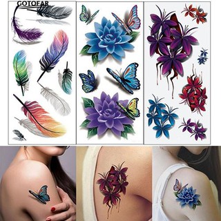 🆒COD 2 Pcs 3D Body Art DIY Stickers Temporary Tattoo Butterfly Flower Feather Sticker (1)
