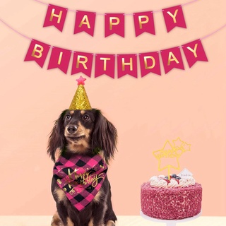 Yindu805 Yinbeiguoji Dog Birthday Bandana Hat Banner Set, Dog Pet Boy Girl Cute Bow Tie Scarf Birthday Party Supplies
