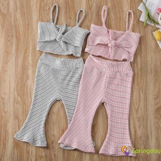 ❀Pink✰-Baby Girls Clothes Striped Sleeveless Sling Vest Tops Pants Outfit Summer