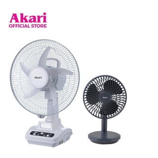 Akari 12-inch Rechargeable Oscillating Fan (ARF-5313F) + (ARF-5883B) Rechargeable Fan - Buy 1, Get 1