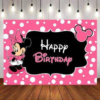 Hot Pink White Dots Cute Minnie Mouse Backdrop For Photo Studio Black Girls Happy Birthday Party Photography Backgrounds Custom Name Photo