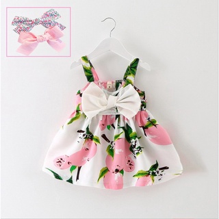 Girls Dress Baby Girl Cute Fruit Pattern Dress Bow Sleeveless Dresses Casual Toddler Sundress Outfits Kids Dress For 0-5 years old