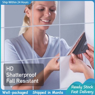 READY STOCK Square Self Adhesive Flexible Acrylic Mirror Sheets Shatterproof DIY HD Mirror Sheet