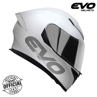 EVO GSX 3000 V2 Plain Pearl White Full Face Dual Visor Helmet (Silver Lens)