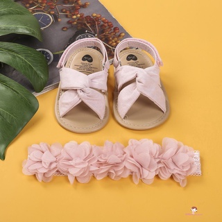 XZQ7-Baby Girls Sandals and Headband, Cute Non-Slip Flats and Chiffon Flower Hairband (2)