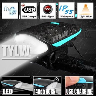 【TYLW】 Bike Light With Horn Rechargeable Waterproof 3 Lighting Modes 5 Sounds # Horn Light L03
