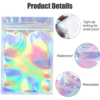 10 Pieces Pack / Multifunction Resealable Aluminum Foil Self Sealed Storage Bag / Ziplock Smell Proof Bags For Party Favor Food Storage / Holographic Laser Color Foil Pouch / Jewelry Accessories,Cosmetic,Gifts,DIY Packaging Bag (7)