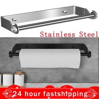 ☇☒☏Stainless Steel Toilet Paper Holder Punch-Free Kitchen Paper Roll Holder Wall Mounted Towel Rack