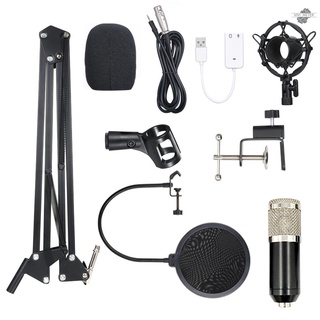 BM800 Condenser Microphone Lit Pro Audio Studio Recording & Brocasting Adjustable Mic Suspension Scissor Arm Pop Filter