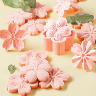 [KUKU] 5pcs/set Sakura Cookie Mold Stamp Biscuit Cutter Cherry Blossom Flower DIY Floral Mooncake Mold Fondant Baking Tool